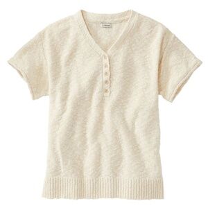 L.L.Bean Cotton Slub Henley Short Sleeve Top Women’s 1X Cream White Midweight